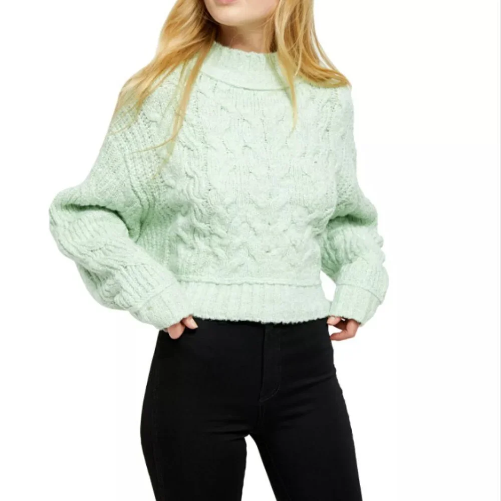 Free People - Merry Go Round Cable-Knit Sweater Mint - Women’s S​​